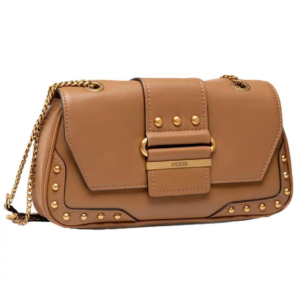 Guess, Greta, Polyurethane, Textile Crossbody Bag, Cognac, hwvb81 29210, 16 x 29 x 5.3 cm, For Women.