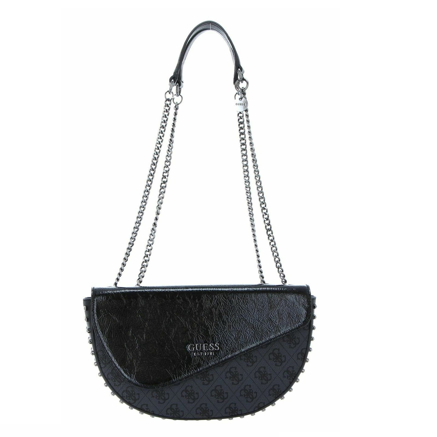Guess Convertible Crossbody Flap Bag – Luxuriöse schwarze Textilhandtasche für Damen