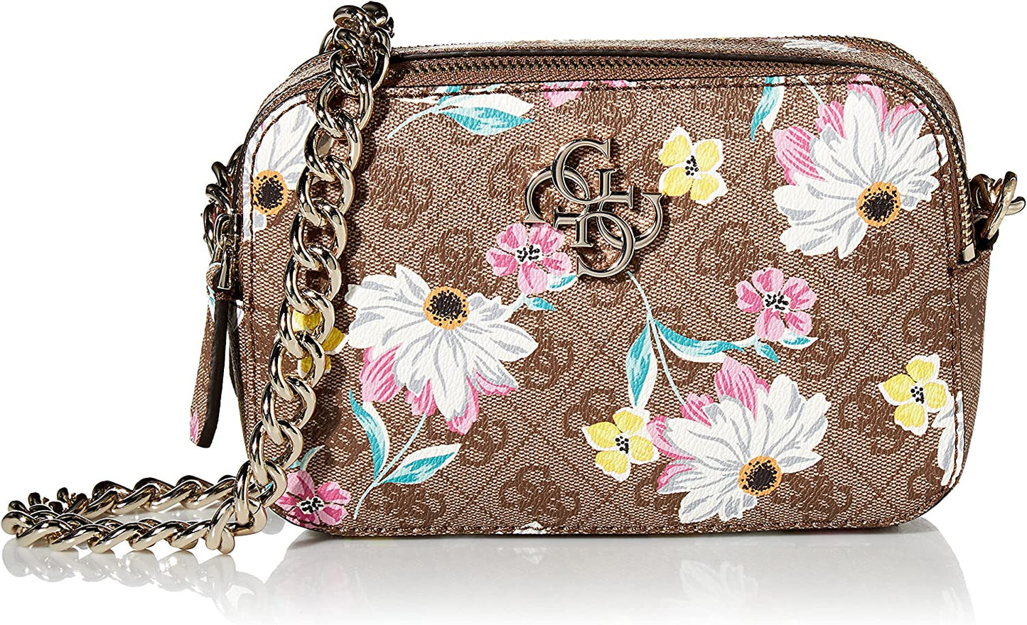 Guess Noelle Floral Crossbody Bag — Luxuriöse Umhängetasche aus Textil mit doppeltem Reißverschluss für Damen