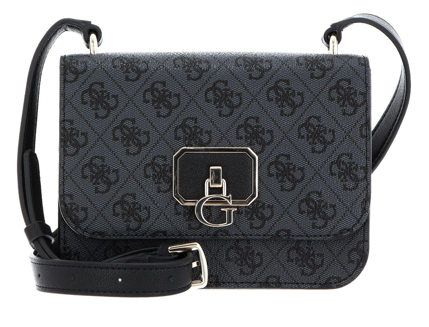 Guess, Noelle, Belt, Magnetic Clip, Textile Crossbody Bag, Black, 14 x18.5 x7 cm, For Women.