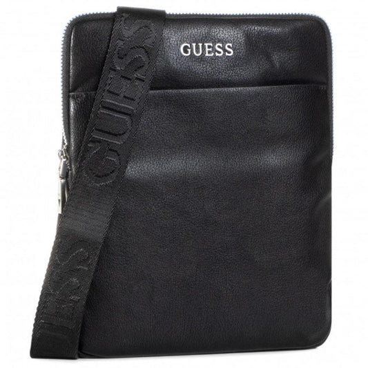 Guess, Scala, Flat Top Zip, Textile Crossbody Bag, Black, For Men.