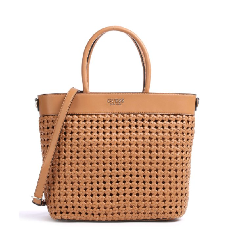 Sac à main de luxe Guess Sicilia Cognac pour femme — Sac en cuir synthétique doublé (30x30x12 cm)