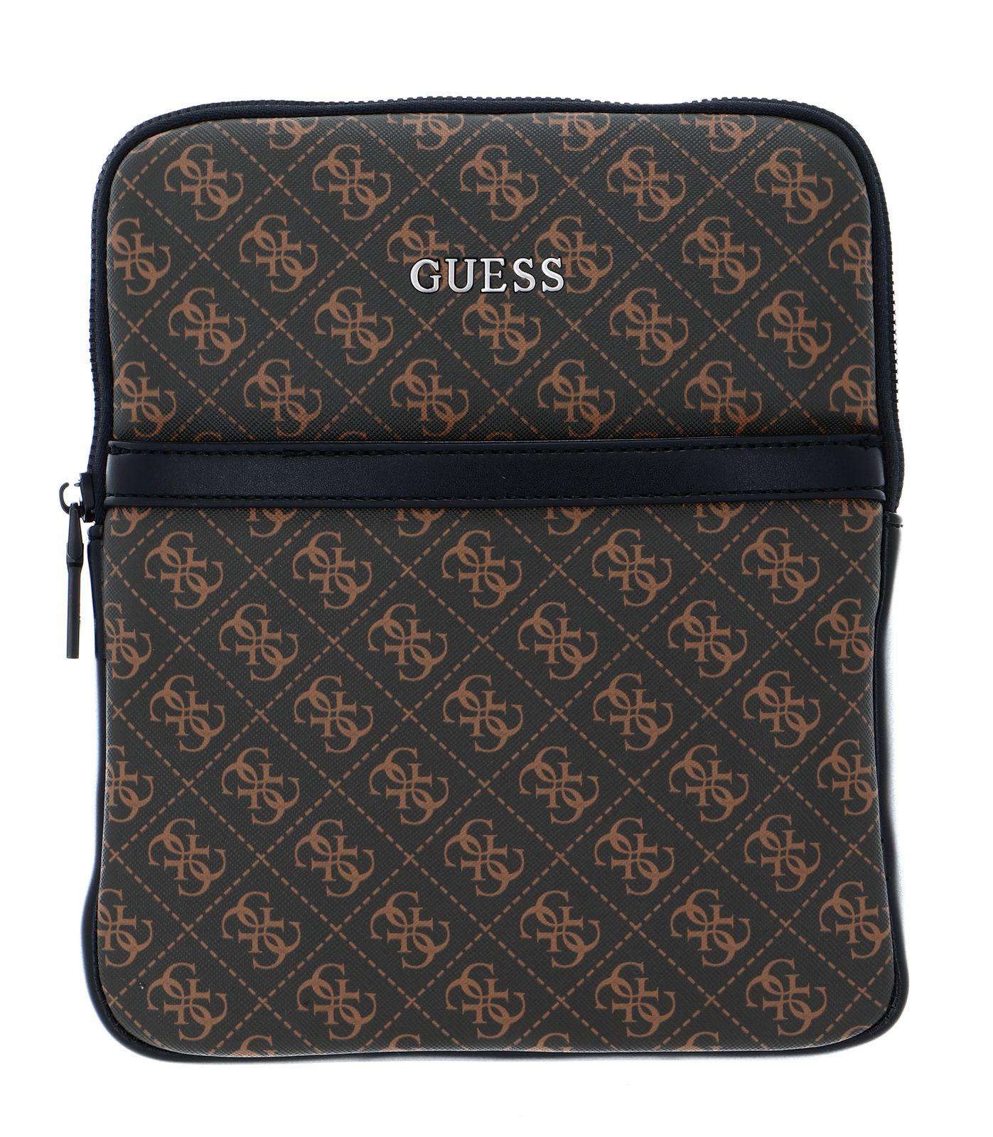 Guess, Vezzola, Flat Top Zip, Textile Crossbody Bag, Brown, For Men.