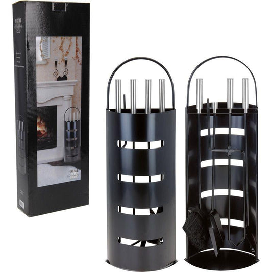 Home & Styling 5-Piece Black Fireplace Tool Set with Stand.