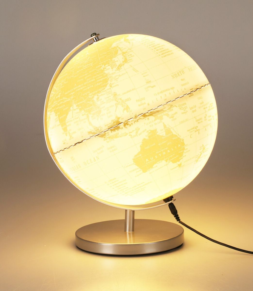 Illuminated Globe with Light 31cm White World Globe USB Powered Desk & Educational Decor - Afanaya