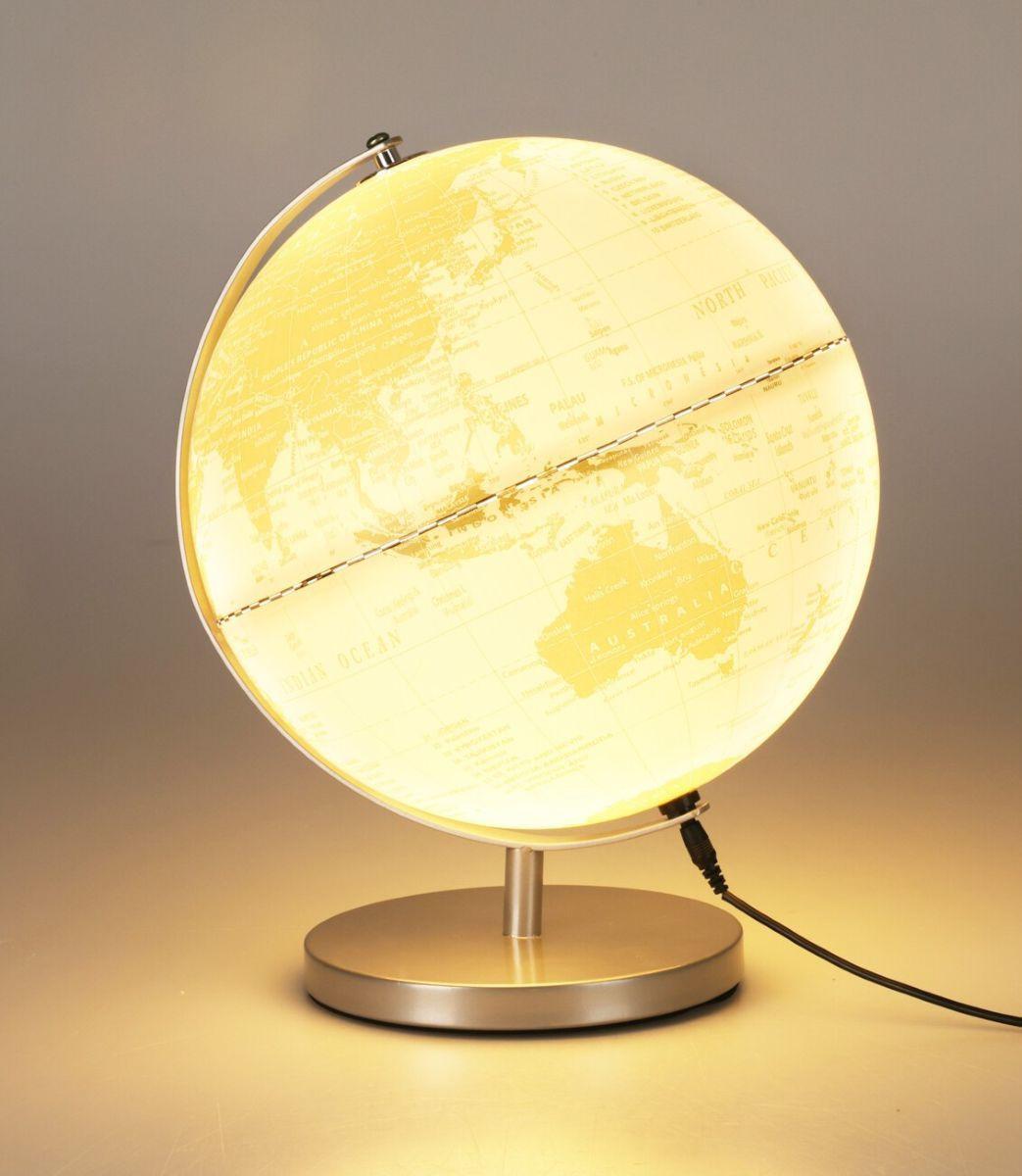 Illuminated 31cm White World Globe USB Powered Desk Globe For Education And Home Decor.