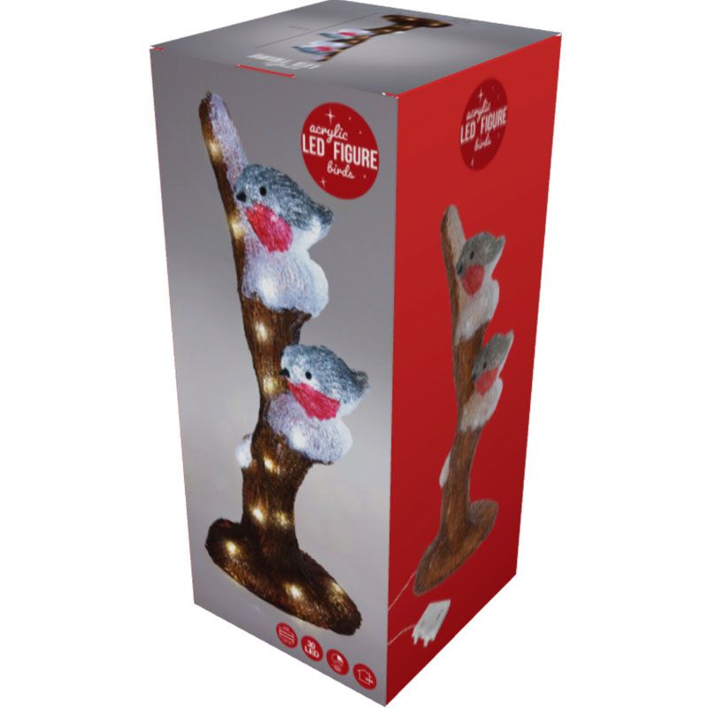 Acrylic Christmas Figure Birds On Branch With LED Lights 41 cm Indoor Outdoor.
