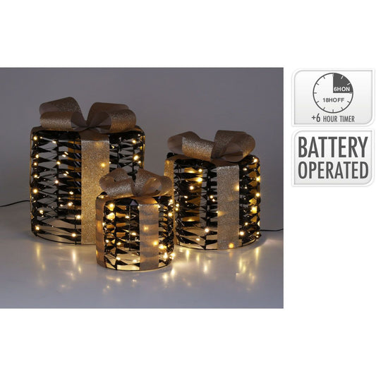 Kerstgifts Met Verlichting - 3 Stuks - Zwart - Afanaya
