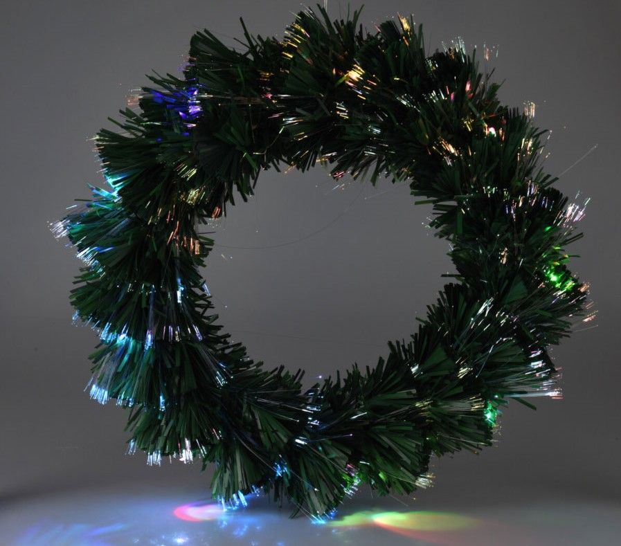 Kerstkrans Met Verlichting - Fiber Optic - 50 Cm - Multicolor - Op Batterijen - Afanaya