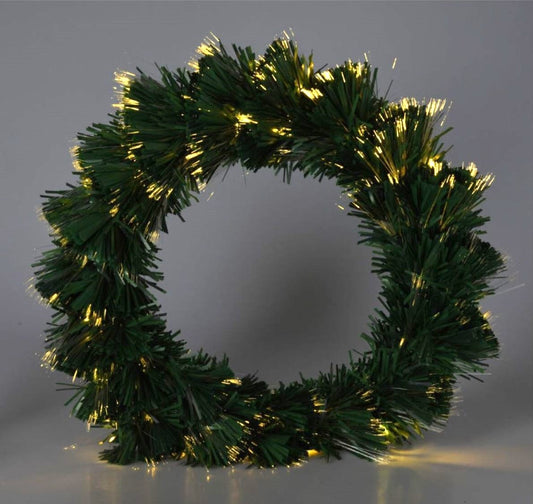 Kerstkrans Met Verlichting - Fiber Optic - 50 Cm - Warm Wit - Op Batterijen - Afanaya