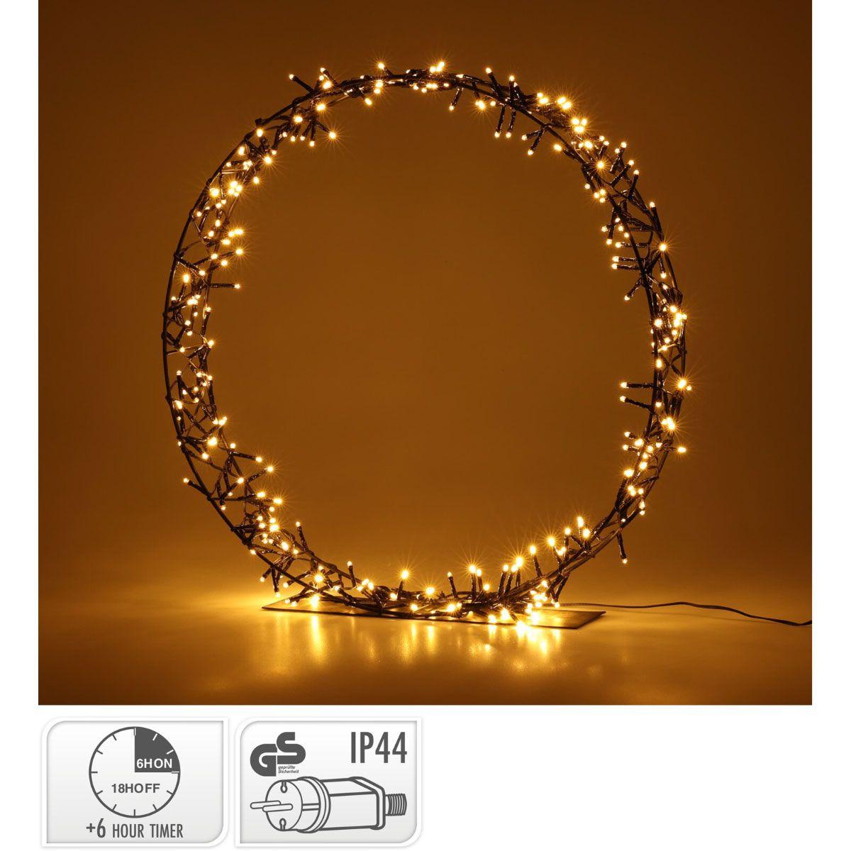 Christmas LED Wreath on Stand – 40 cm with 200 Warm White Lights & Timer.