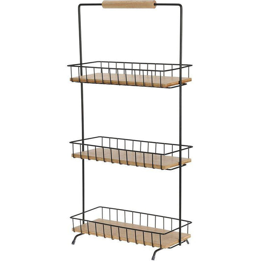 Kitchen Storage Rack With 3 Shelves 58 Cm Tall Metal And Bamboo Organizer Shelf Space Saving.