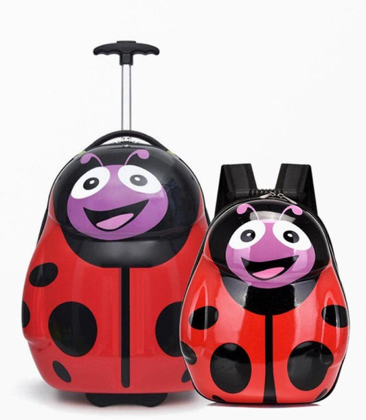 Ladybug Hand Luggage Set For Kids With Matching Suitcase And Backpack Travel Set For Young Travelers.