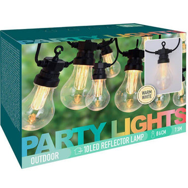 Outdoor LED Light String With 10 Reflector Lamps For Garden, Patio, Balcony Festive Outdoor Lighting.