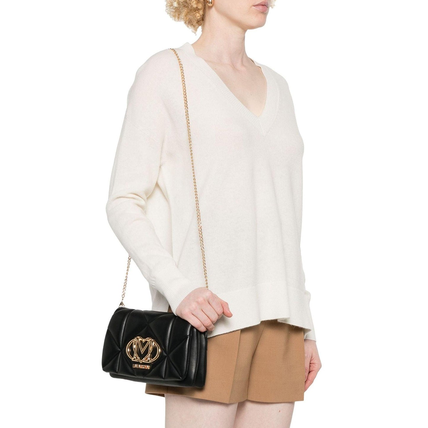Love Moschino Sacs Bandouliere Crossbody Bag With Wooden Shelf Accent And Stylish Design.