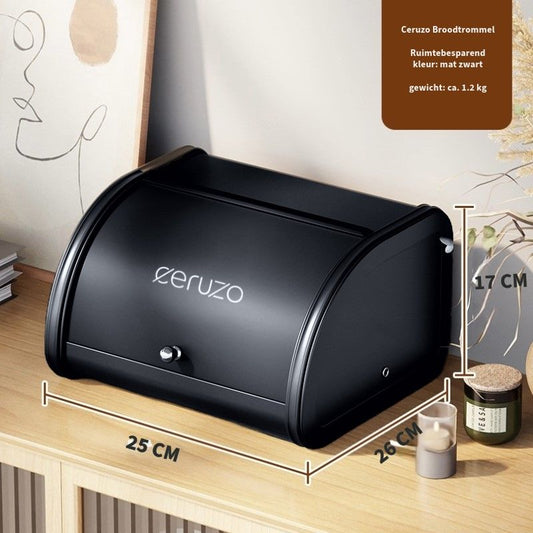 Matte Black Bread Bin With Sliding Lid Modern Kitchen Storage - 25 cm - Afanaya