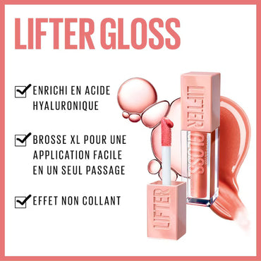 Maybelline New York Lifter Gloss with Hyaluronic Acid – Non-Sticky Lip Gloss with XL Applicator for Easy Application and Instant Shine.