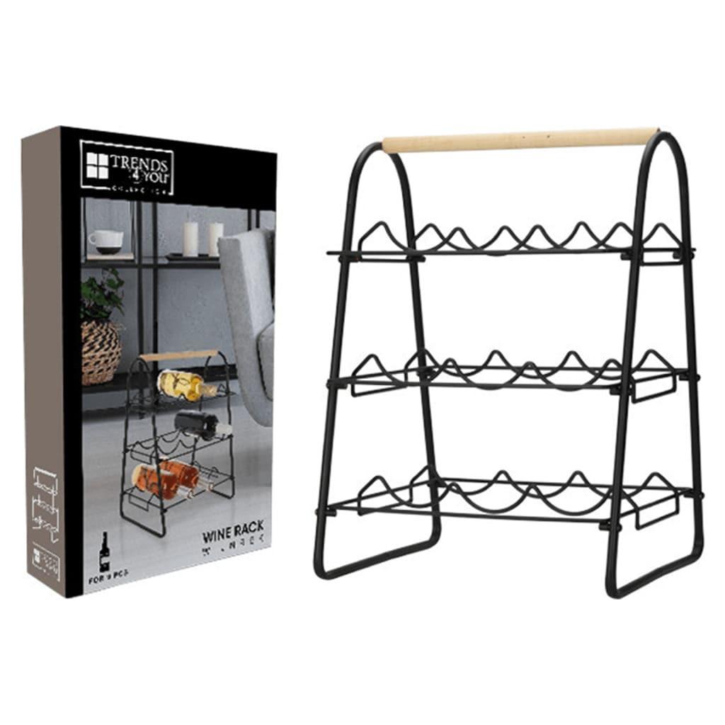Metal Wine Rack Holds 9 Bottles Modern Freestanding Wine Storage Organizer For Home And Kitchen.