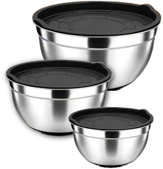 Ceruzo 3-Piece Stainless Steel Mixing Bowls with Lockable Lids – Stackable Serving Bowls Set.