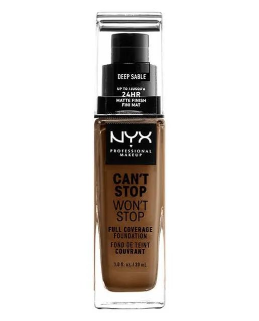 Nyx Cant Stop Wont Stop Full Coverage Matte Foundation Deep Sable 30ml Longwear Liquid.