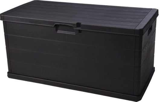 Outdoor Storage Chest – 340L Weatherproof Box with Wood Effect Finish (118 x 59 x 57 cm).