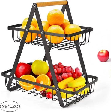 Panier à Fruits 2 Étages 43 cm Ceruzo Rangement Cuisine Corbeille Légumes - Afanaya