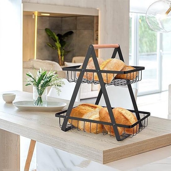 Panier à Fruits 2 Étages 43 cm Ceruzo Rangement Cuisine Corbeille Légumes - Afanaya