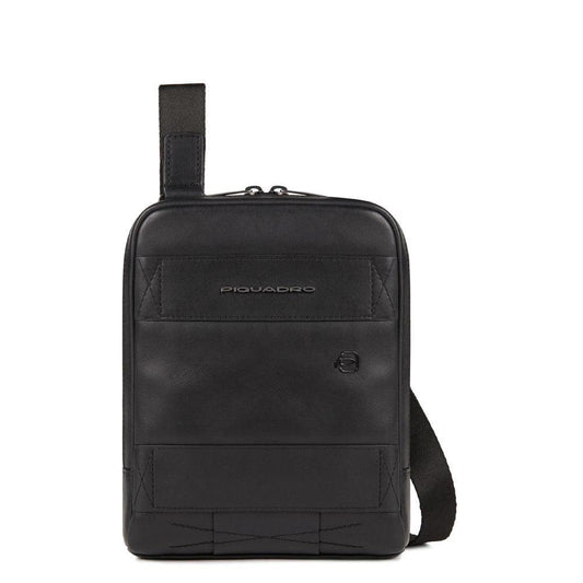 Piquadro Obidos Leather Crossbody Bag Black for Men | 17x22x5cm.