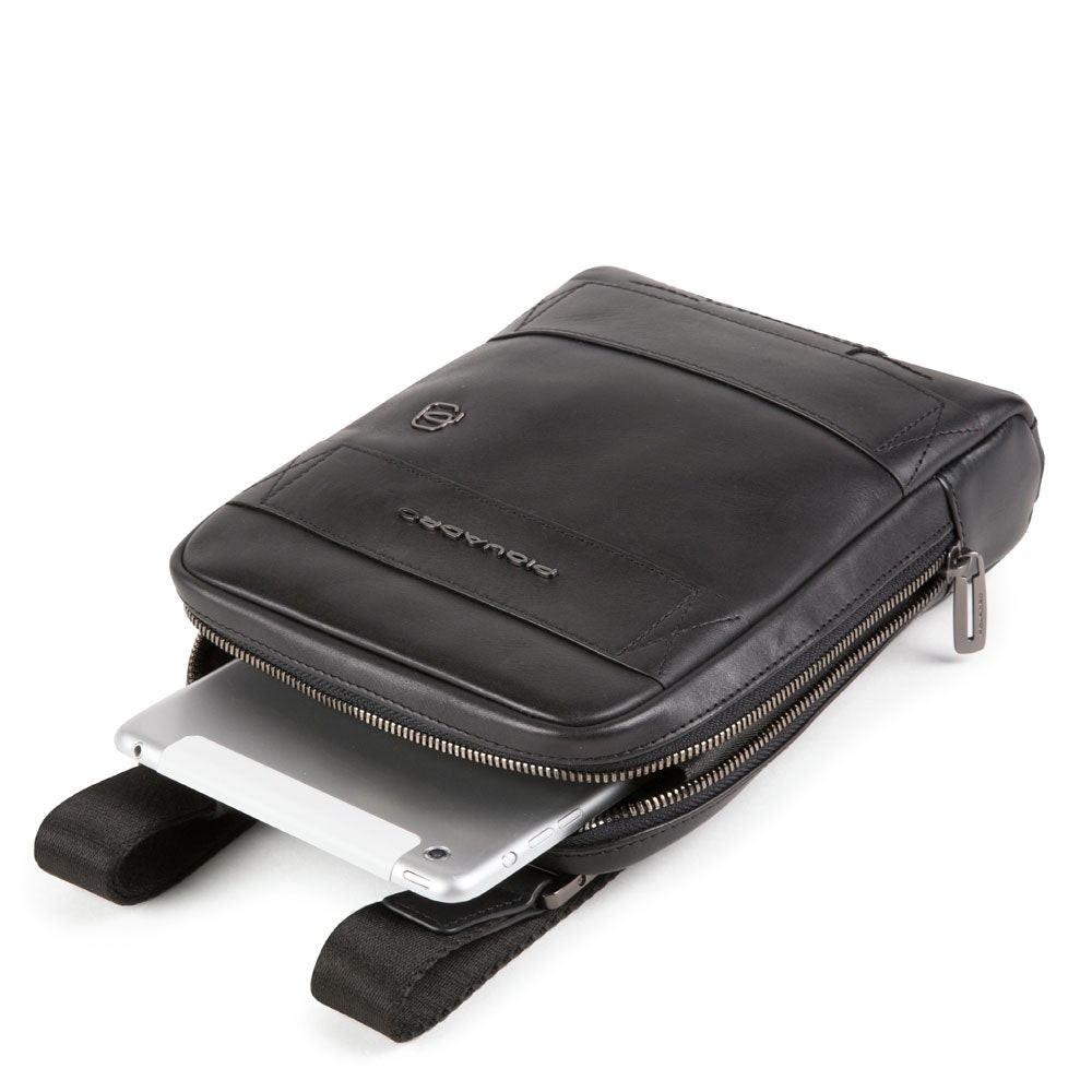 Piquadro Obidos Leather Crossbody Bag Black for Men | 17x22x5cm.