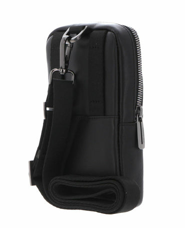 Piquadro Obidos Men's Leather Crossbody Bag Black Italian Design.