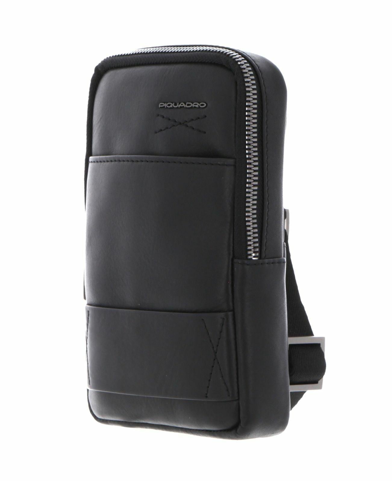 Piquadro Obidos Men's Leather Crossbody Bag Black Italian Design.