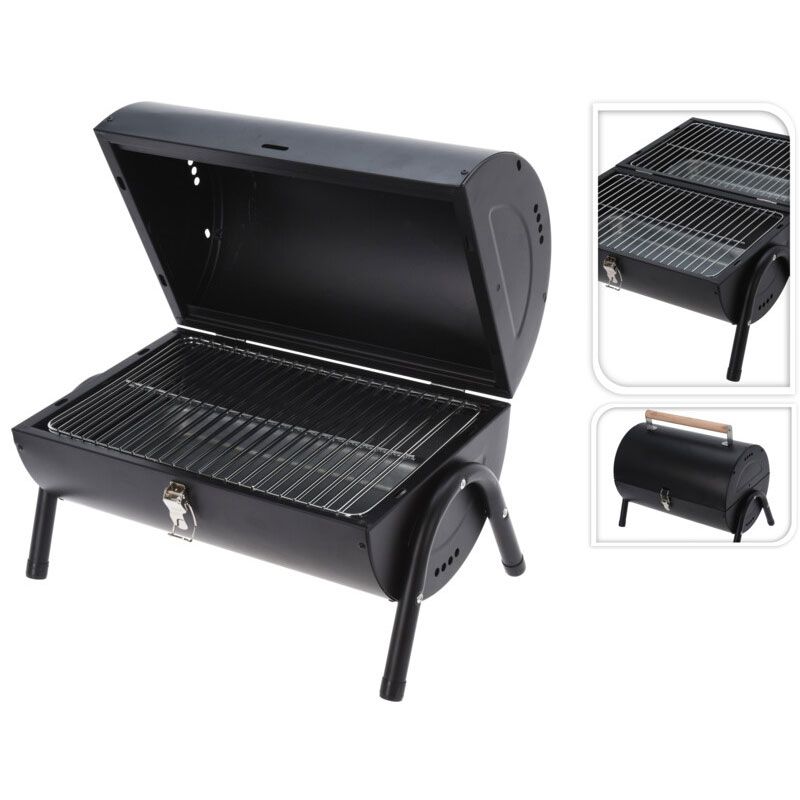 Portable Charcoal Barbecue Grill Cylinder Tabletop Model Matte Black Outdoor BBQ - Afanaya