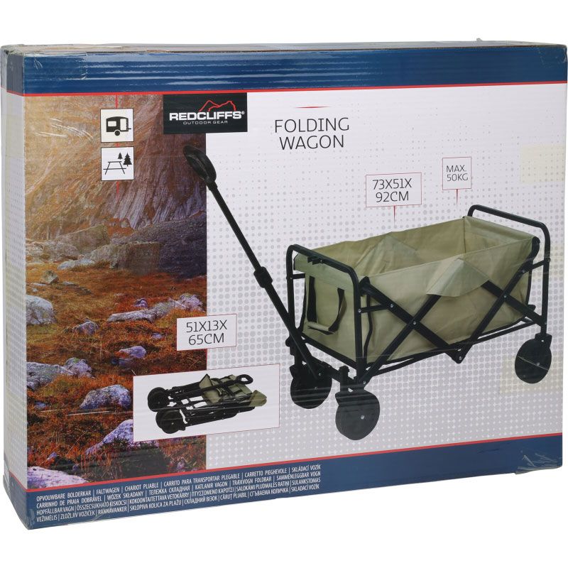 Redcliffs Bolderkar Folding Wagon 73 x 51 x 92 cm Beige With 12.5 cm Wheels And Steel Frame.