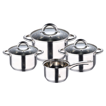 Renberg Alexander Cookware Set 7 Pieces Stainless Steel Induction Compatible 4 Cooking Pots + 3 Glass Lids - Afanaya