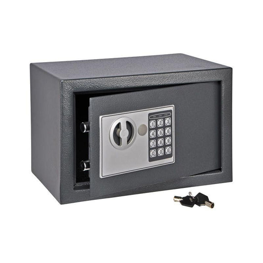 Safe With Electric Lock In Dark Grey Solid Steel Safe With Two Bolt Locking And Digital Code Access.