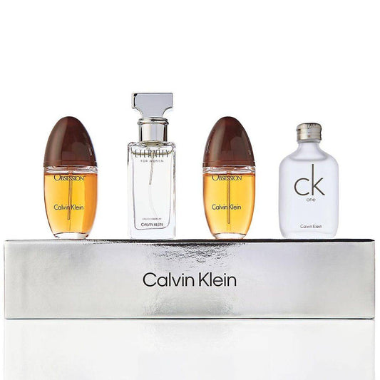 Coffret Calvin Klein: Eternity, Eau de Parfum, pour femme, 15 ml + CK One, Eau de Toilette, pour homme, 2 pièces, 15 ml *Miniature + Obsession, Eau de Parfum, pour femme, 15 ml *Miniature