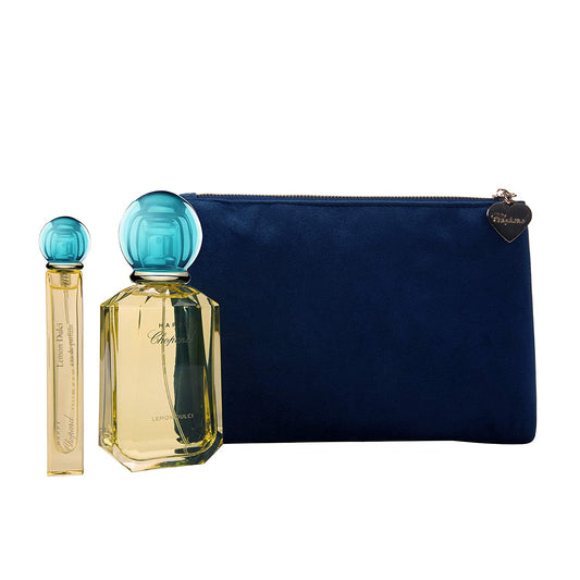 Coffret Cadeau Chopard Happy Lemon Dulci – Eau de Parfum 100 ml + Vaporisateur de Voyage 10 ml + Trousse de Maquillage Bleue, Parfum Frais Agrumes pour Femme