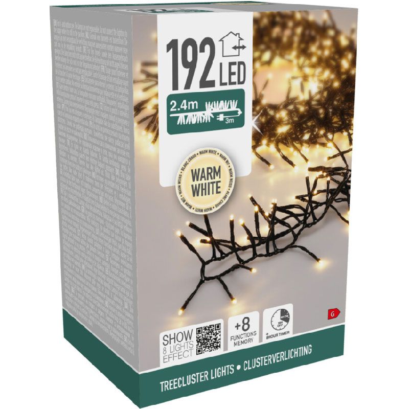 Treecluster Christmas Tree Lights 192 LED – Warm White with Timer & 8 Modes.