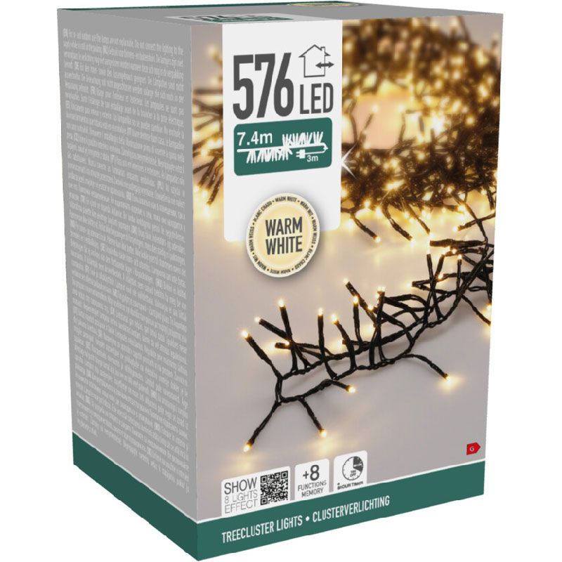 TreeCluster 576 LED Christmas Tree Lights – Warm White Indoor & Outdoor String Lights with Timer.