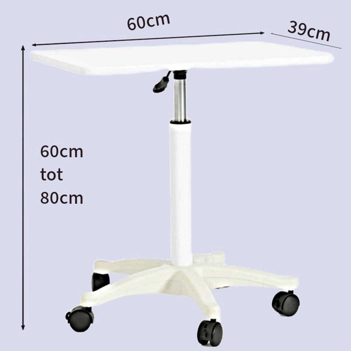 Side Table With Adjustable Gas Spring Height 60 To 80 Cm In White MDF Top 60x39 Cm Pro.