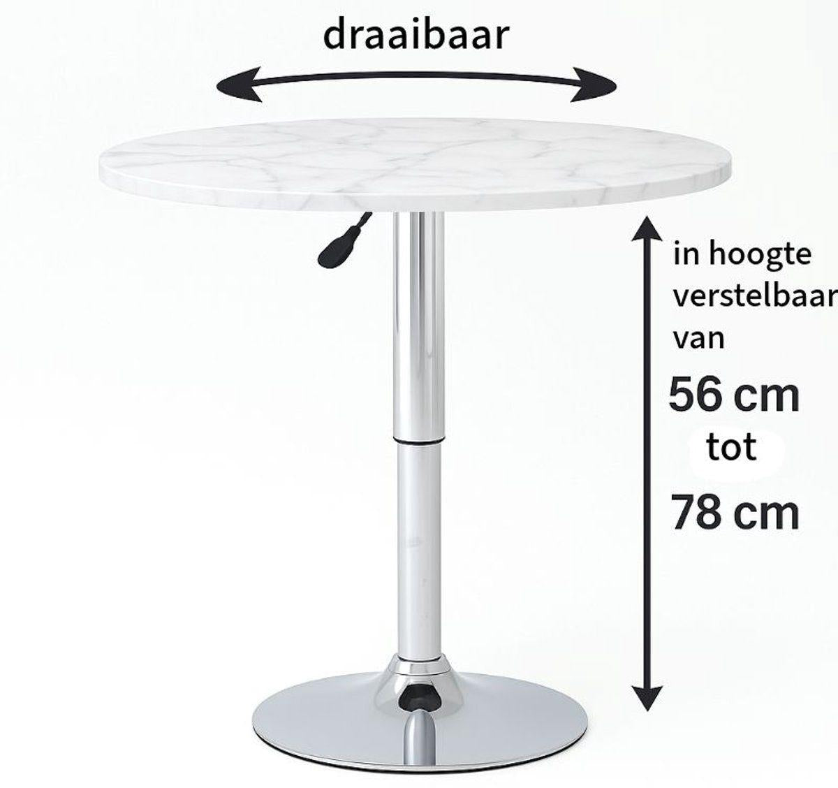 Oval Height Adjustable Swivel Side Table For Living Room With Marble Tray White Finish.