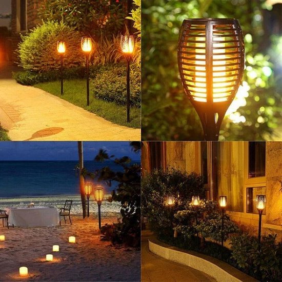 Solar Garden Lamp Torch Black – LED Flame Effect Outdoor Light – 3 - in - 1 Spike Decorative Waterproof Lamp - Afanaya