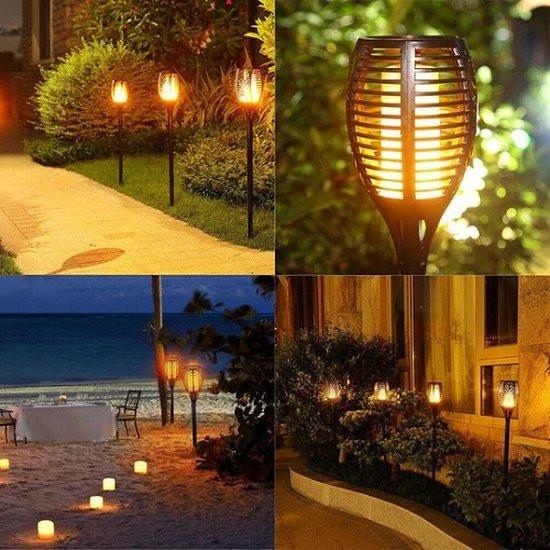 Solar Garden Lamp Torch Black LED Flame Effect Outdoor Light 3 In 1 Spike Decorative Waterproof Lamp.
