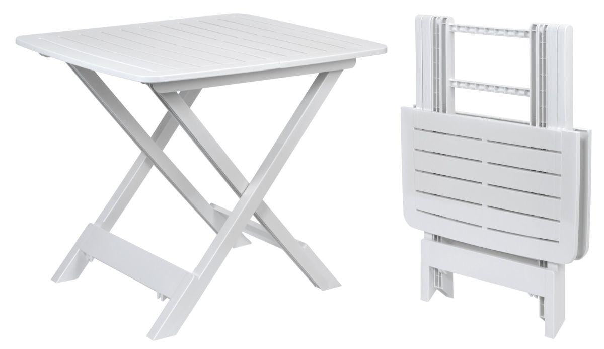 Foldable Garden And Camping Plastic Table 45 By 43 Cm White Polyethylene Portable With Folded Height 5 Cm.