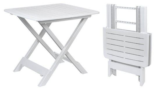 Foldable Garden And Camping Plastic Table 45 By 43 Cm White Polyethylene Portable With Folded Height 5 Cm.
