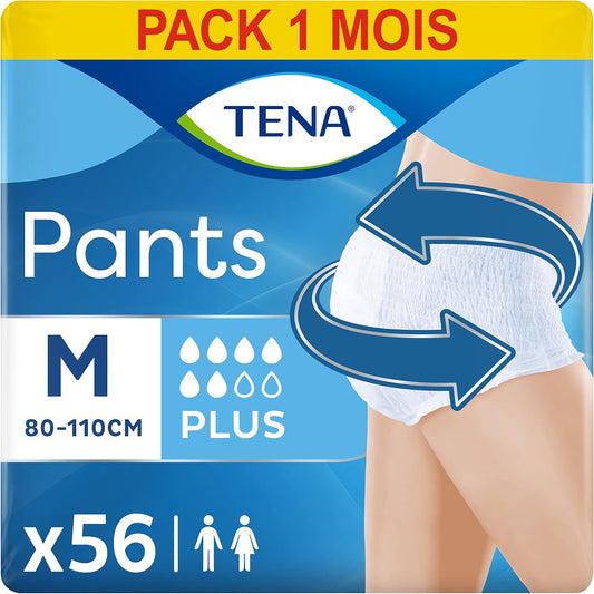 TENA Pants Plus Taille M – 56 Sous-vêtements jetables unisexes pour incontinence (paquet de 4 × 14)