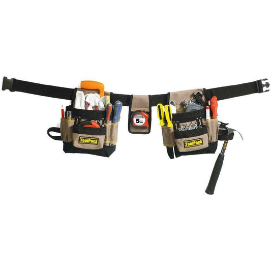 ToolPack Tool Belt With 2 Pockets Heavy Duty Work Belt For Tools And Accessories.