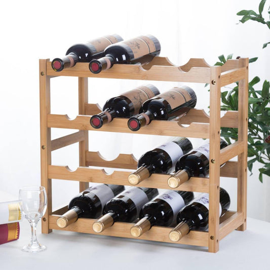 Ceruzo Wine Rack Natural Bamboo Bottle Holder Storage For 16 Wine Bottles Kitchen Dining Bar Wine Cellar.