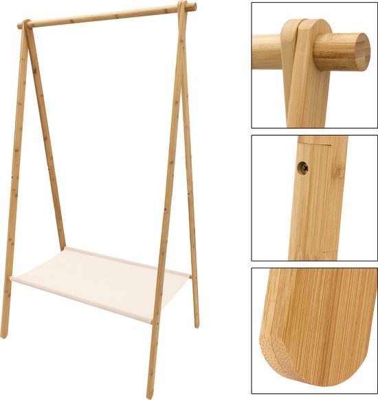 Wooden Clothes Rack 155×86×57 cm Freestanding Garment Hanging Rail Organizer - Afanaya
