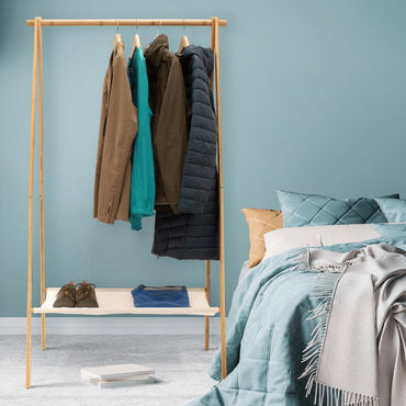 Wooden Clothes Rack 155×86×57 cm Freestanding Garment Hanging Rail Organizer - Afanaya
